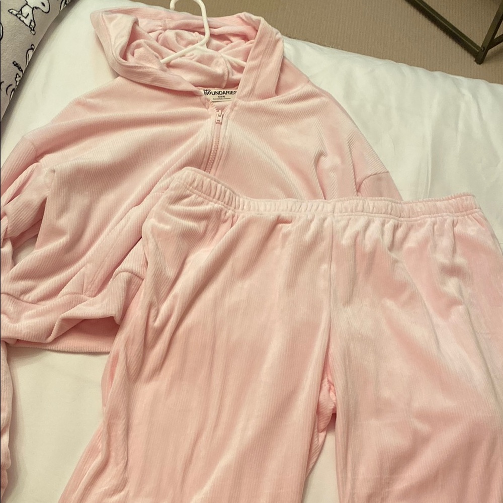 No Boundaries Pink Velour Pants & Hoodie Set